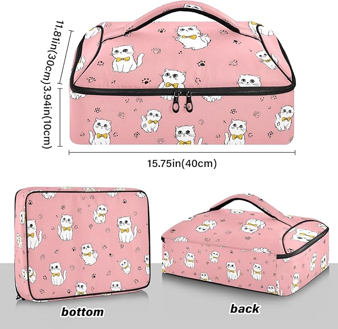 Casserole Carrier White KittensInsulated Casserole Carrier for Hot or Cold Food Thermal Lunch Tote for Potluck Parties Picnic Beach Fits 9 x 13 Inches Baking Dish