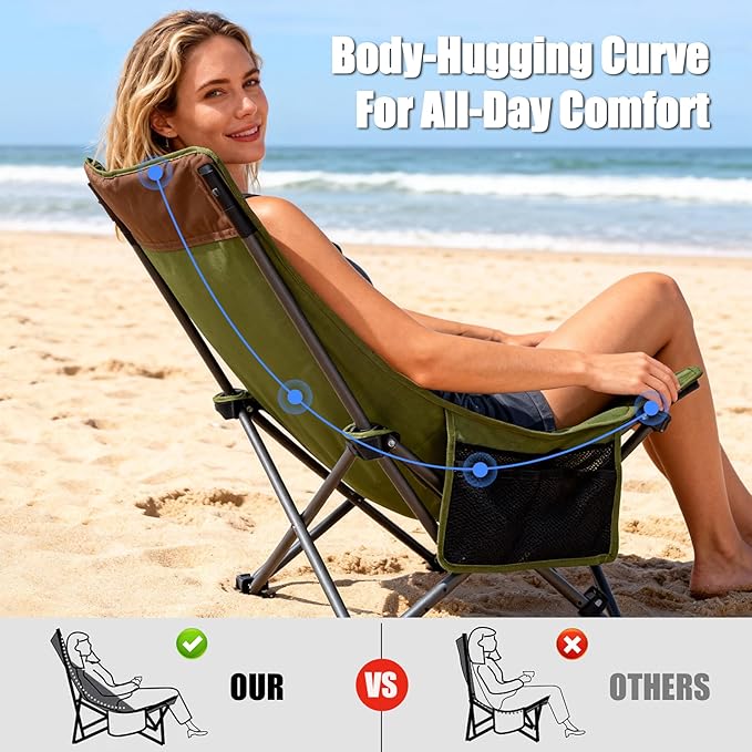 Compact Backpack Camping Chairs 2 Pack with Adjustable Backrest &amp Side Pocket Low Folding Chairs for Adults Portable Reclining Chairs for Outdoor Lawn Hiking