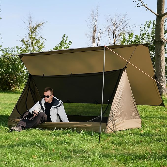 onewind 10×10 ft Camping Tarp Waterproof Silnylon Emergency Shelter Survival Tent Tarp Hammock Rainfly for Ultralight Camping Backpacking Buschcraft OD Green