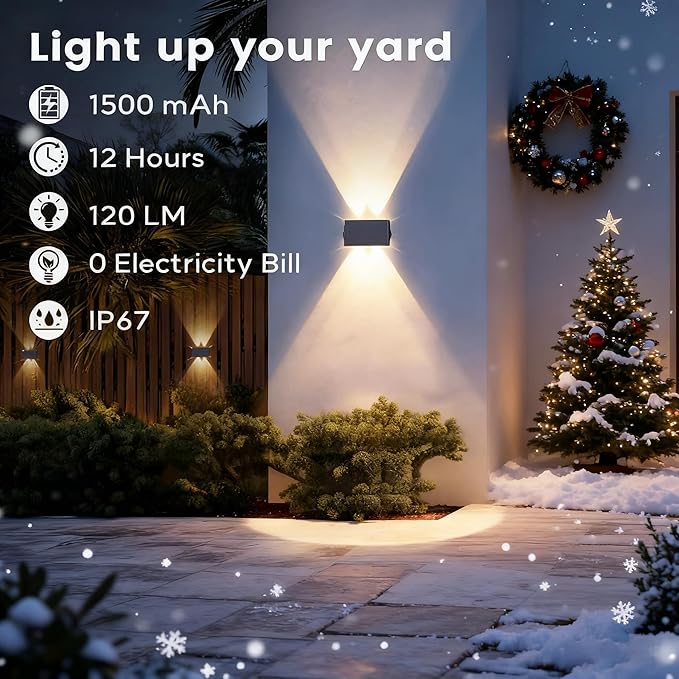Fence Lights Solar Powered 6-Pack Solar Fence Lights Up/Down Flexible Buttons IP67 Waterproof for Outdoor 100LM Bright Auto Dusk to Dawn for Wall/Stairs/Yard/Railing/Deck/Pathway (Warm White)