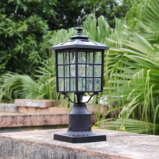 Kemeco ST4224Q-A Solar Post Light Outdoor Landscape Led Squared Frame Fixture with 3 Pier Mount Base for Garden Street Post Pole Yard Driveway Entryways (Black)