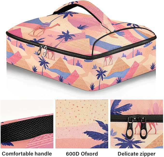 Casserole Carrier Camel PrintInsulated Casserole Carrier for Hot or Cold Food Thermal Lunch Tote for Potluck Parties Picnic Beach Fits 9 x 13 Inches Baking Dish