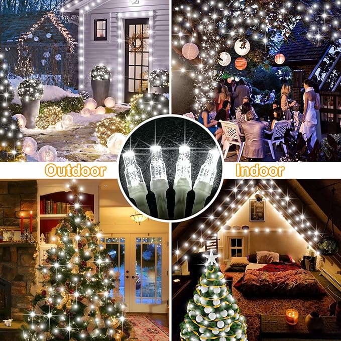 Outdoor Fairy Lights Waterproof Plug in String Lights F8 Upgraded with 8 Modes Timer 98Ft 200 Twinkle LED Outdoor &amp Indoor Decor for Garden/Patio/Yard/Wedding/Holiday Party