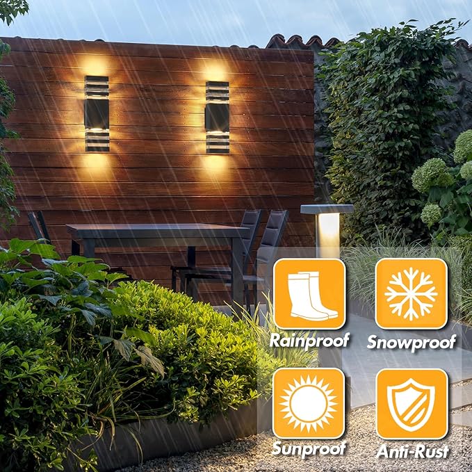 GEYANG Modern Outdoor Wall Light: Waterproof Exterior Lighting 14W 3000K - Patio Garden Wall Sconce - Front Door House Lamp - Contemporary Aluminum Fixture - Garage Lighting - 2 Pack