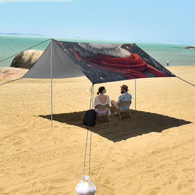 ALAZA Christmas Wolf Beach Tent Sun Shelter UPF50+ Protection Beach Shade Canopy w/ 4 Sandbags for Outdoor Camping Fishing Backyard Fun Picnic 10x9 ft