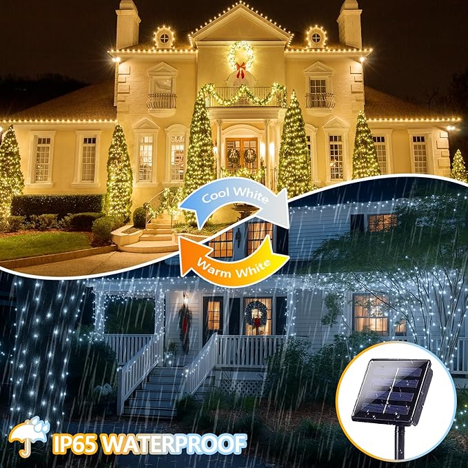 Warm White and Cool White Color Changing Solar String Lights for Outside 2 Pack 400LED Solar Fairy Lights Outdoor Waterproof Copper Wire with 8 Modes Solar Twinkle Lights for Tree Garden Party