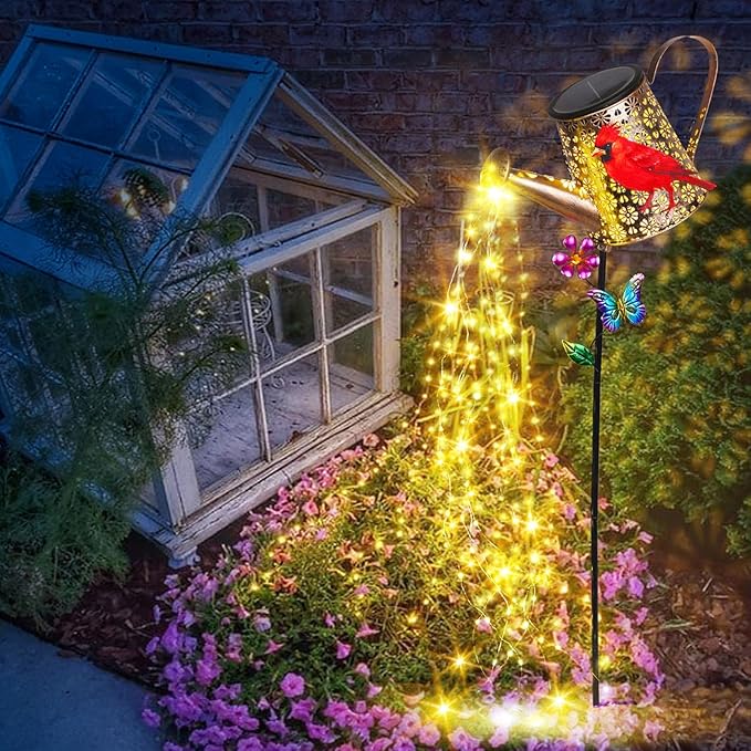 Solar Watering Can with Lights Outdoor Garden 41in Large Red Cardinal Garden Stake Lights Waterproof Decoration for Yard Lawn Pathway Gifts for Mom Grandma Women Birthday Gardening Gift