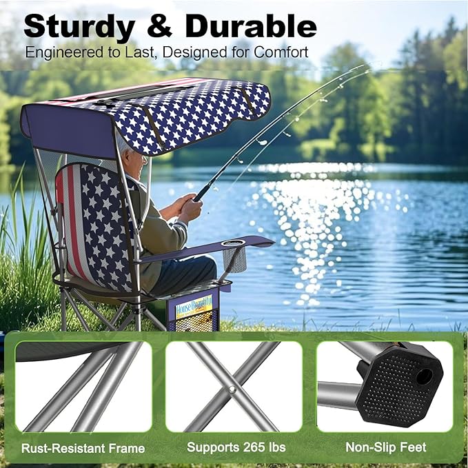Portable Camping Chair with Canopy - Folding Chair with Canopy Durable 600D Oxford Canopy Chair for Camping Beach Picnics Fishing &amp Sports