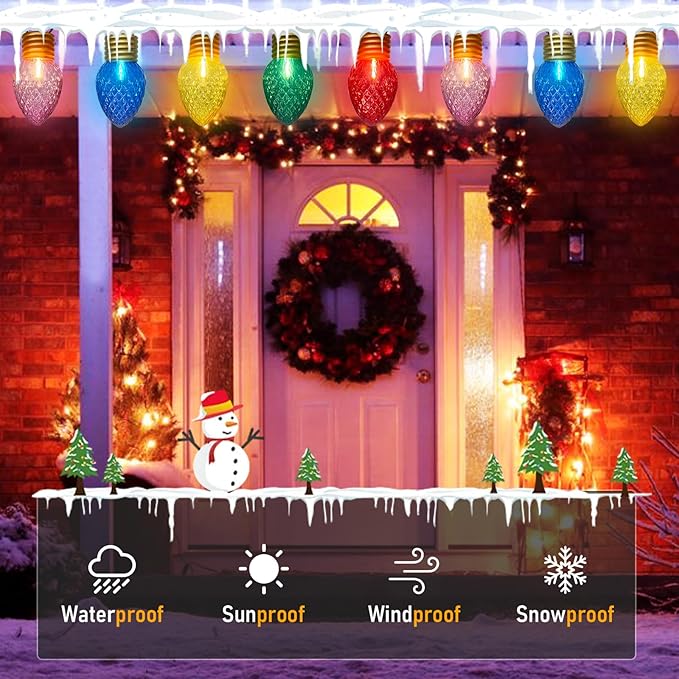 Giant Outdoor Christmas Lights 16Ft Jumbo Christmas String Lights with 10 Large Strawberry Multicolored Bulbs Connectable Outdoor Xmas Decorations Lights for Roof Patio Porch Garden Holiday Decor