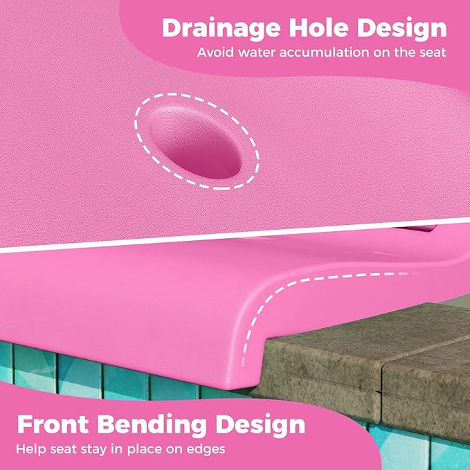 GYMAX Foldable Poolside Chairs for Edge of Pool Portable Pool Chair with Handle Drainage Hole Lightweight Folding Flip Seat for Beaches Camping Fishing Tailgating Lawn (Bright Pink1)