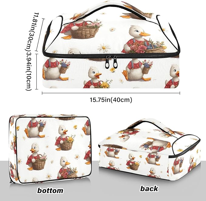 Casserole Carrier Cartoon DuckInsulated Casserole Carrier for Hot or Cold Food Thermal Lunch Tote for Potluck Parties Picnic Beach Fits 9 x 13 Inches Baking Dish