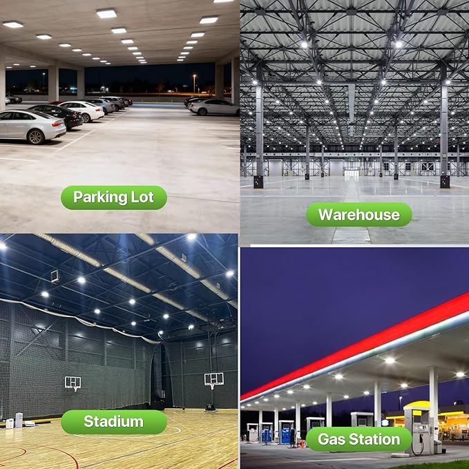 Glitgate LED Canopy Lights 4Pack - 100W/80W/60W 3-Wattage Adjustable 5000/4000K/3000K 3-CCT Selectable Commercial Outdoor Canopy Light IP65 Waterproof Ceiling Light Fixture for Warehouse