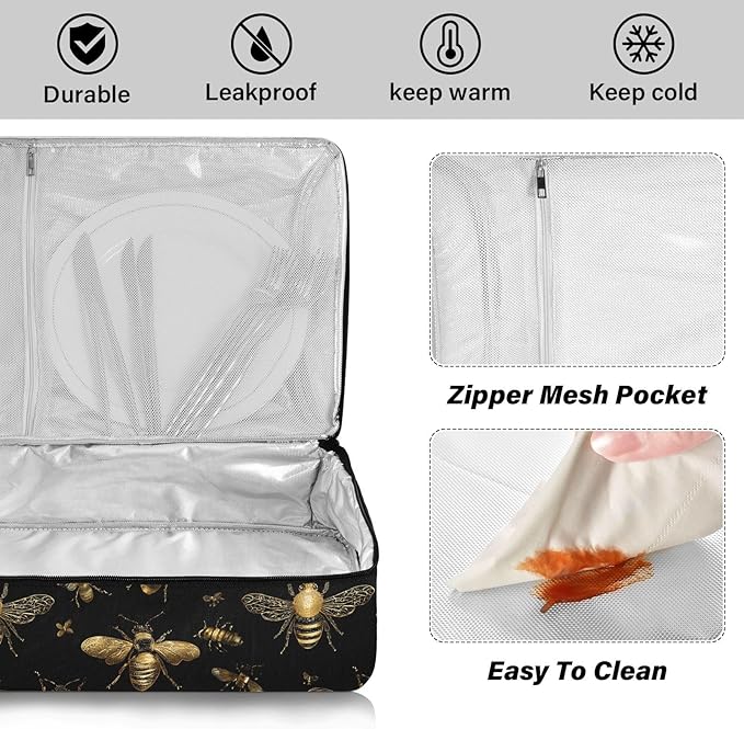 Casserole Carrier Loveliness Cute BeefInsulated Casserole Carrier for Hot or Cold Food Thermal Lunch Tote for Potluck Parties Picnic Beach Fits 9 x 13 Inches Baking Dish