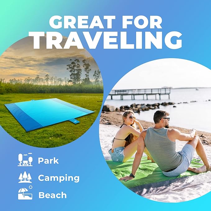 Dejaroo - Beach Blanket Nylon Sandproof Beach Mat Lightweight and Extra Large Picnic Blankets for The Beach Compact and Foldable Picnic Mat with Pouch and Pegs 90 x 108 Inches Green and Gray
