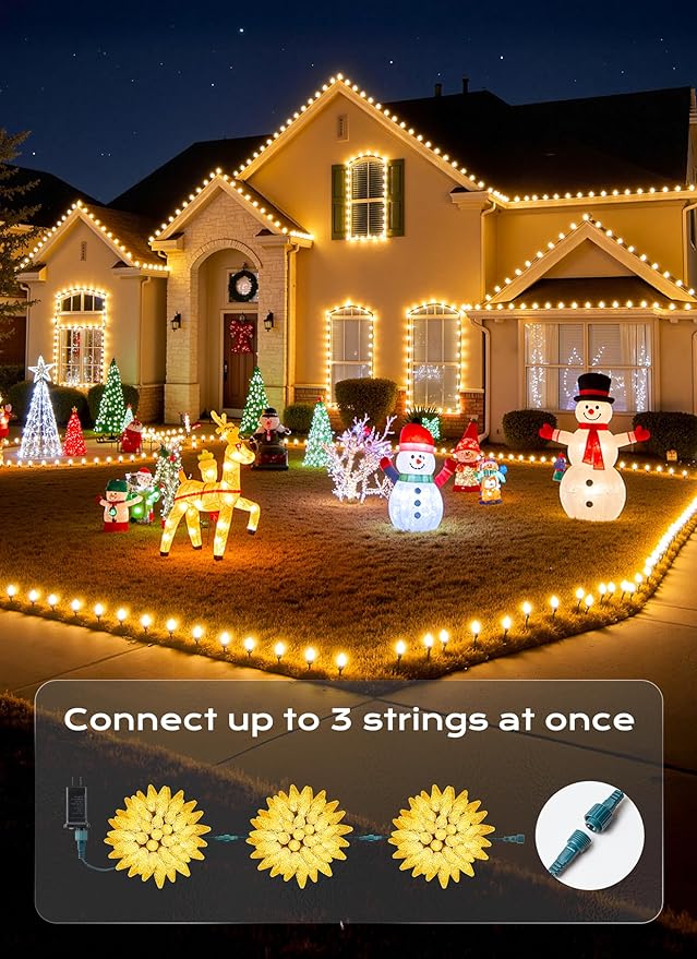C9 Christmas Lights Outdoor 72 FT 110 LED C9 String Lights 8 Modes &amp Timer Connectable Waterproof for Christmas Tree Light Indoor Outdoor Roofline Patio Outside Garden Yard Xmas Decor Warm Whit