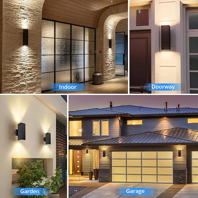 wowlite Modern Up Down Wall Lights Outdoor Dusk to Dawn Photocell Sensor LED Outdoor Wall Lighting IP65 Waterproof Bronze Porch Lantern 13 Square Wall Sconce for House Garden Entrance 2 Pack