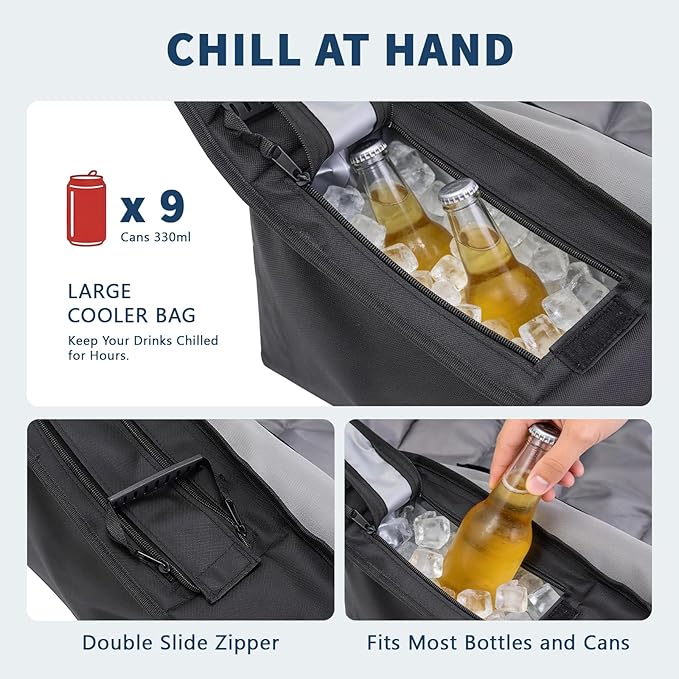 NAIZEA Padded Camping Chairs with Cooler Bag Folding Camping Chair for Adults Outdoor Heavy Duty Heated Lawn Chair for Camp Garden Firepits Patio &amp More
