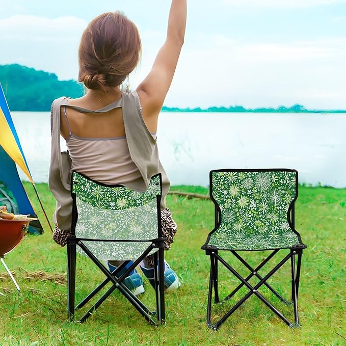 Snowflakes Emerald Green Foldable Heavy Duty Camping Chairs Lightweight Backpack Beach Chairs for Adults Includes Carry Bag