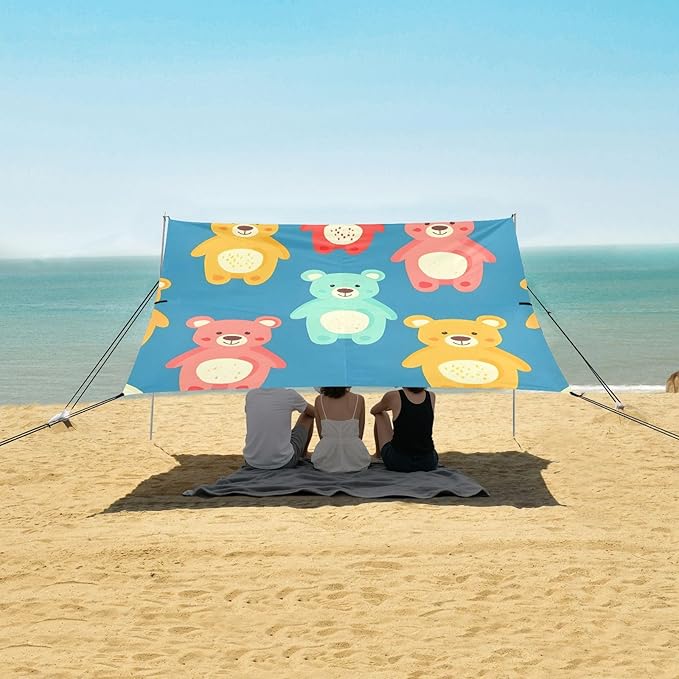 Cute Bear Camping Sun Shelter Beach Tent Portable Beach Sun Shade Outdoor Canopy for Camping Trips Fishing Picnic