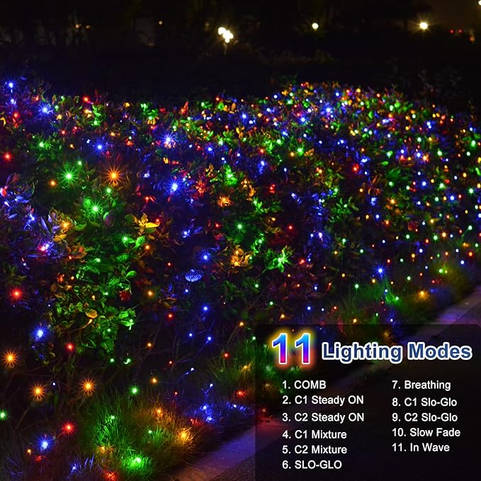 ZAIYW Dual Color Changing Net Lights 20Ft x13Ft 660 LED Christmas Net Light Outdoor Mesh Lights Green Wire Plug in with Timer Remote for Bushes Garden Wedding Xmas Decor (Warm White &amp Multicolor)