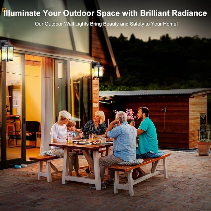Outdoor Wall Lights for House Exterior - IP65 Waterproof Porch Lights with Textured Glass &amp Matte Black Metal Easy Install Exterior Lighting Fixtures for Garage Front Door