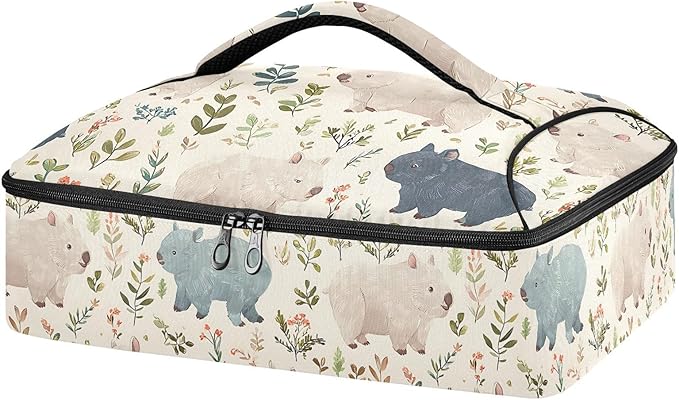 Casserole Carrier Cute Wombats PatternsInsulated Casserole Carrier for Hot or Cold Food Thermal Lunch Tote for Potluck Parties Picnic Beach Fits 9 x 13 Inches Baking Dish
