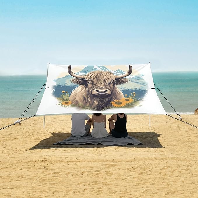 ALAZA Cattle Beach Tent Sun Shelter UPF50+ Protection Beach Shade Canopy w/ 4 Sandbags for Outdoor Camping Fishing Backyard Fun Picnic 10x9 ft