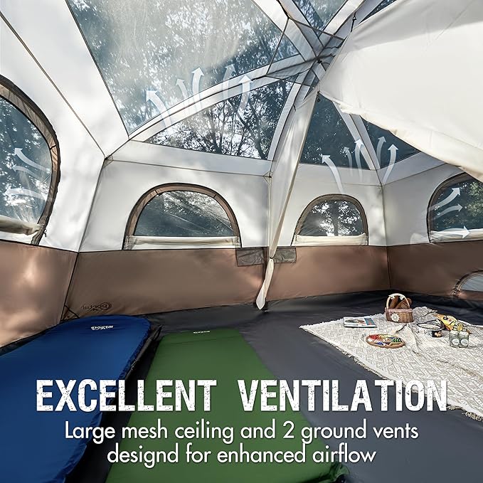 PORTAL 8 Person Tents for Camping Easy Setup Cabin Tent with Large Porch 2 Room Waterproof Family Camping Tent for Outdoor Camping Patio