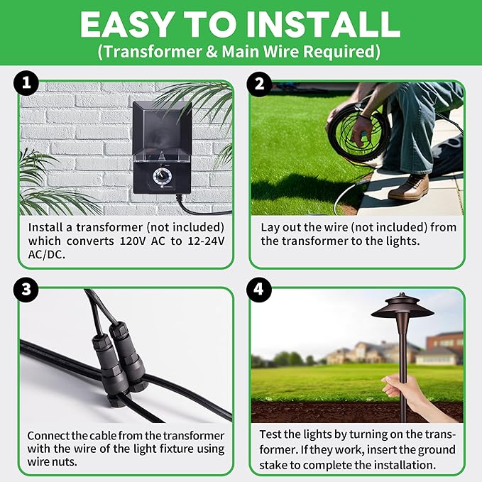 Outdoor Pathway Lights Wired 12V 2700K/3000K/3500K/4000K/5000K Selectable Landscape Path Light LED Waterproof Walkway Fixture Electric ORB Aluminum for All Weather Garden Yard (6 Pack)