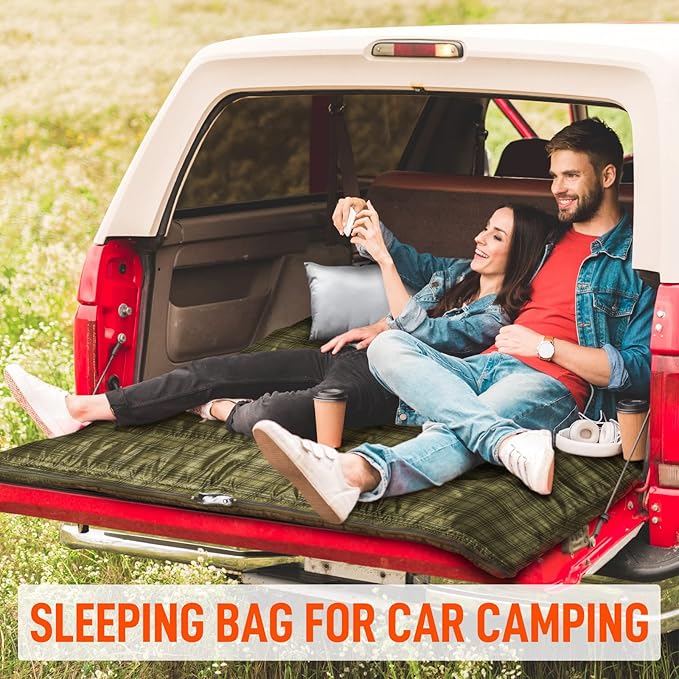 MEREZA Double Sleeping Bag for Adults Mens with Pillow XL Queen Size Two Person Sleeping Bag for All Season Camping Hiking Backpacking 2 Person Sleeping Bags for Cold Weather &amp Warm