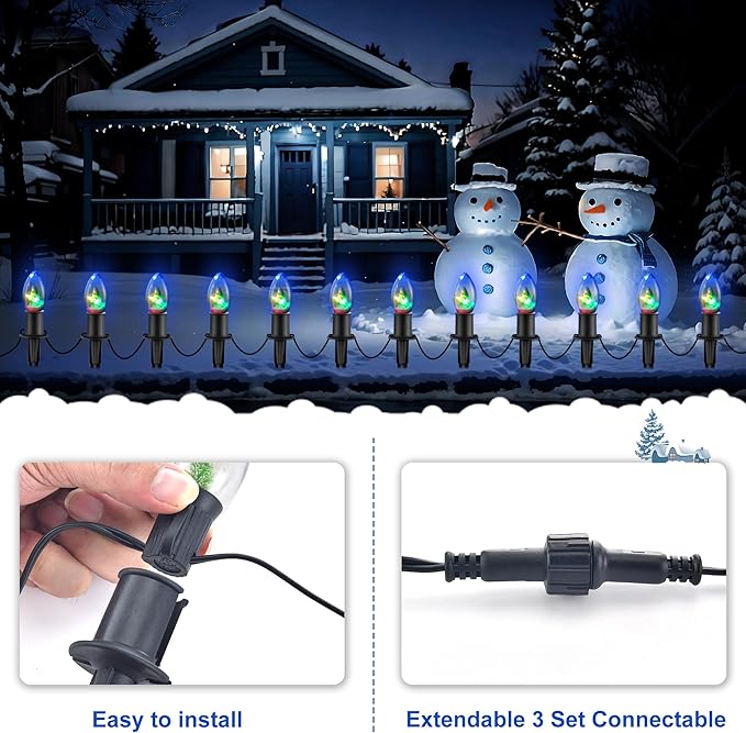 C9 Christmas Pathway String Lights with 20 Christmas Tree Light Bulb Decor- 24.5ft LED Christmas Path Marker Light with 20 Stakes Connectable Outdoor Walkway Lights for Xmas Lawn Yard Garden(20 Light)