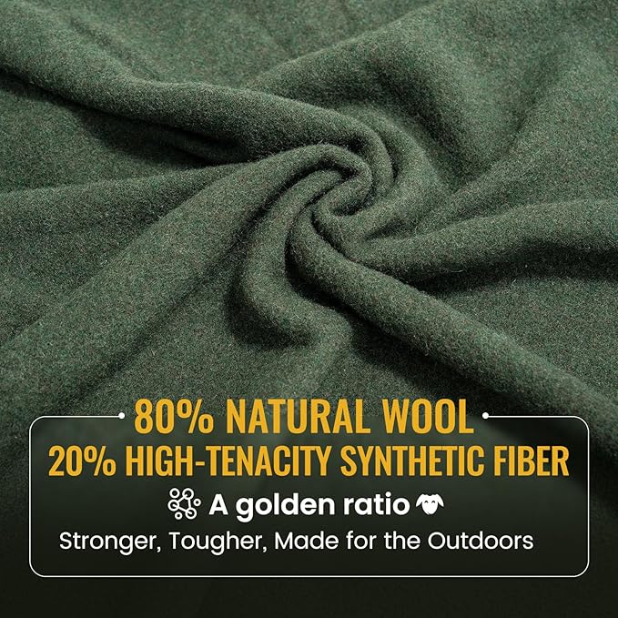 ONETIGRIS Wool Blanket Camping Wool Blanket–Large Cozy WashableGreat for CampingOutdoorsCarSporting Events Bushcraft Survival Kits 64in x 87in
