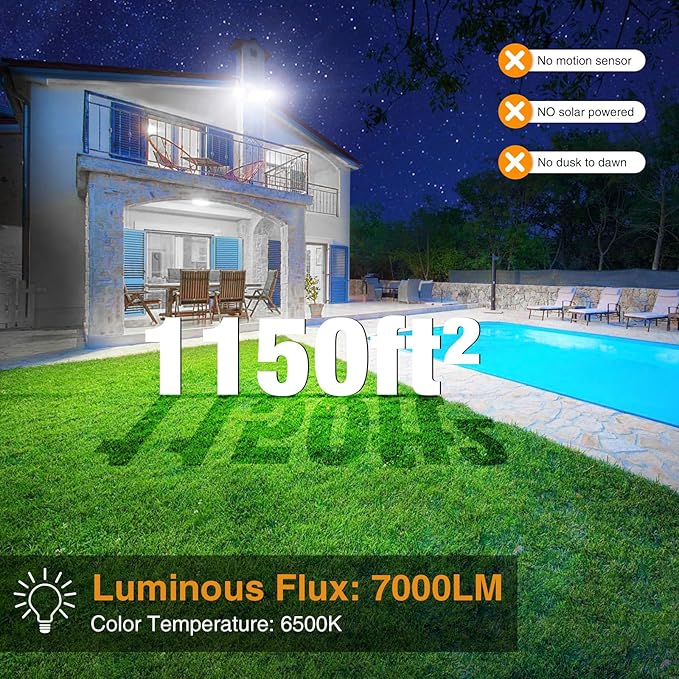 Onforu 75W LED Security Light 7000LM Brightness Outdoor Flood Light Fixture Switch Controlled IP65 Waterproof 6500K White Wall Mount Exterior Security Floodlight for Eave Yard Garage Porch