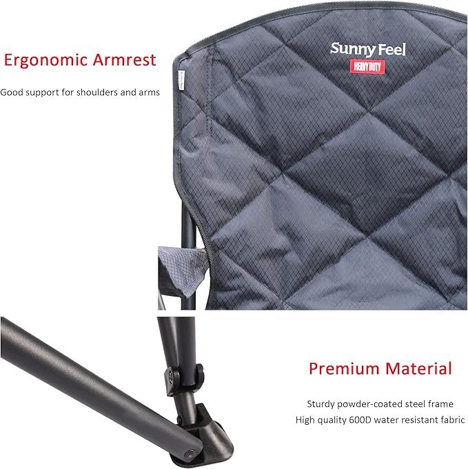 SUNNYFEEL XXL Oversized Camping Chair Heavy Duty 800 LBS for Big Tall People Above 6'4 Padded Portable Folding Sports Lawn Chairs with Armrest Cup Holder &amp Pocket for Outdoor/Travel/Picnic/Camp