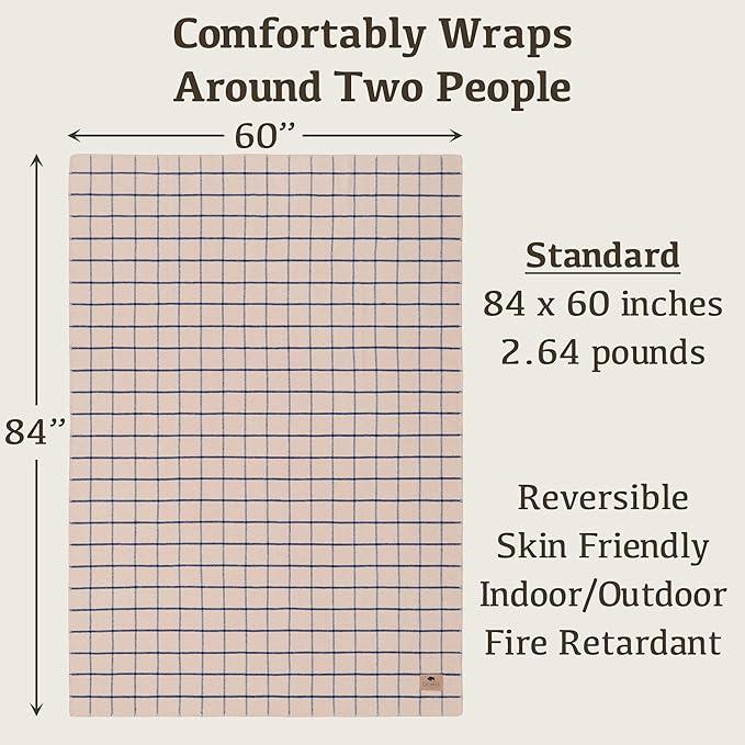 Chubbuck 100% Wool Blanket Camping (60 x 84) - Large Warm Blanket for Camping Emergency Outdoor Concerts and Home Use - Fire Retardant Soft and Warm Blankets for Winter (Scotch)
