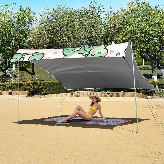 Cute Frog Love Camping Sun Shelter Beach Tent Portable Beach Sun Shade Outdoor Canopy for Camping Trips Fishing Picnic
