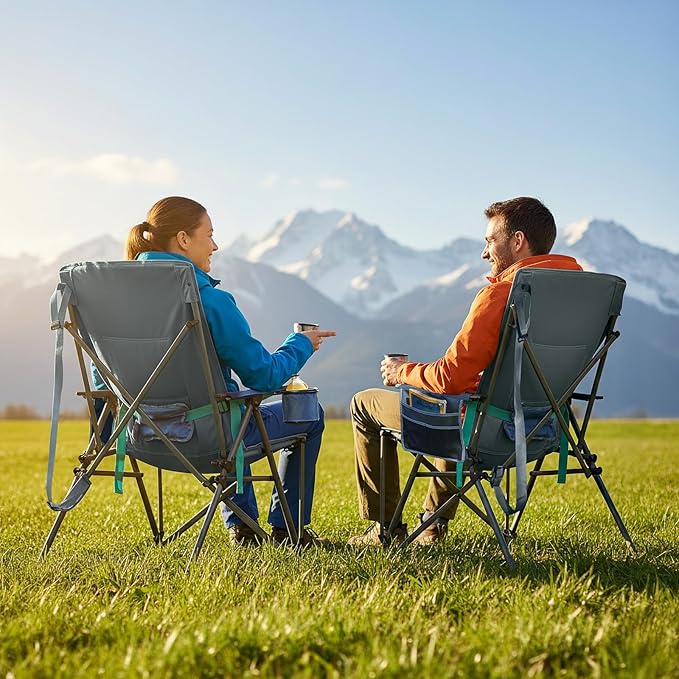 TIMBER RIDGE Oversized Camping Chair with Lumbar Support Portable Folding Chair Heavy Duty for Adults Supports 450 LBS for Outdoor Camping Lawn with High Back Cup Holder Side Pocket Blue