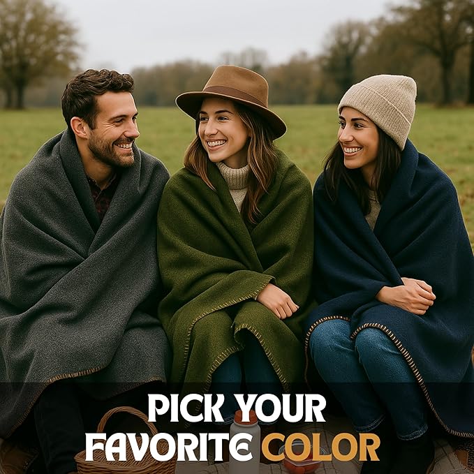 Wool Camping Blanket – 70% Wool Heavy-Duty Military Style Throw Warm &amp Washable Fire Retardant Cover for Emergency Survival &amp Outdoor Use – Perfect for Camping Car Home &amp Hiking Oliv