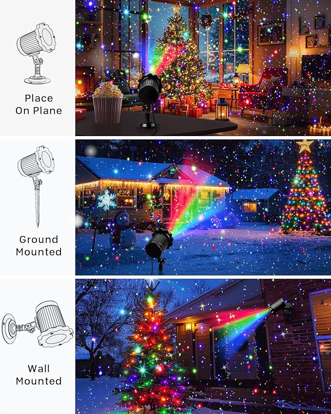 Brighter Laser Christmas Projector Lights Outdoor Waterproof RGB 3 Colors Gypsophila Moving Twinkles Christmas Decorations Stars Light Show Holiday Light Decorations for Yard/House/Garden/Party