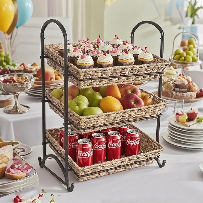 Stackable Candy Display Rack with Rattan |Stackable Candy Organizer|Multi-Function Snack Rack&ampShelf for Chips |Perfect Display Solution for Stores (Brown Large)