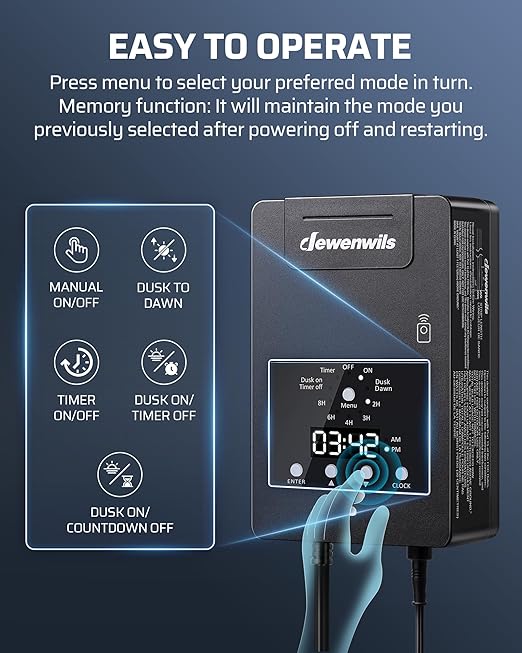 DEWENWILS 120W Low Voltage Landscape Transformer with Remote Control 120V AC to 12V DC Low Voltage Transformers with Photocell &amp Timer Landscape Lighting Transformer for Garden Light Spotlight