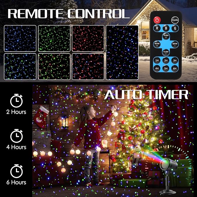 Christmas Projector Lights Outdoor 3 Color Firefly Light Show IP65 Waterproof Light Projector Outdoor with Remote Control and Timer Indoor Projection Lights for House Garden Holiday Xmas Decor