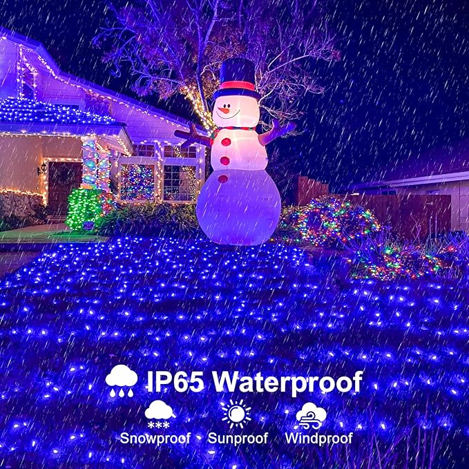 2 Pack Christmas Lights Outdoor Total 200FT 600 LED String Lights for Outside Waterproof with 8 Modes Green Wire Twinkle Tree Lights for Indoor Patio Xmas Decorations 1 Pack Blue &amp 1 Pack White