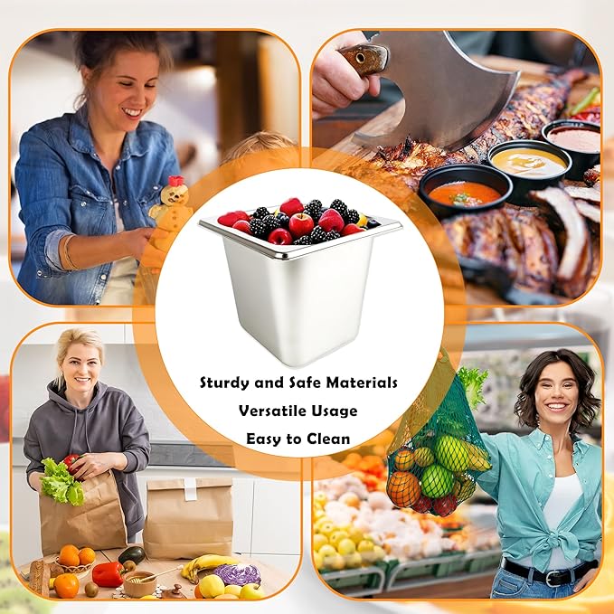 9 Pcs 1/6 Size 6 Inch Deep Restaurant Hotel Pan with Lids Stainless Steel Steam Table Pan Commercial Catering Metal Food Trays Warming Pans for Food Hotel Buffet