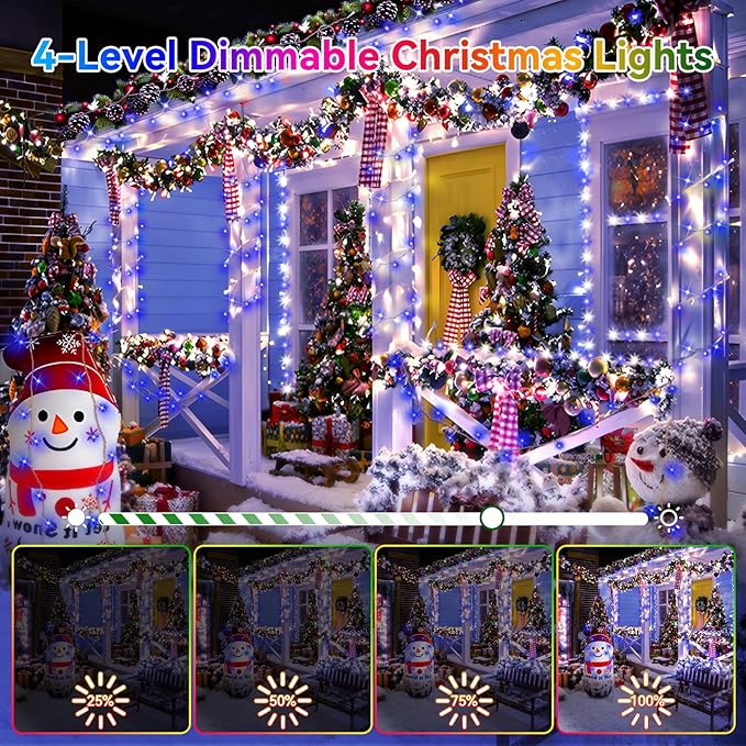 Heceltt Christmas Lights Outdoor 522FT 1300 LED String Lights with 8 Lighting Modes Timer Memory Twinkle Fairy Lights Waterproof Plug in for Xmas Tree Wedding Party Holiday Decor(Blue and White)