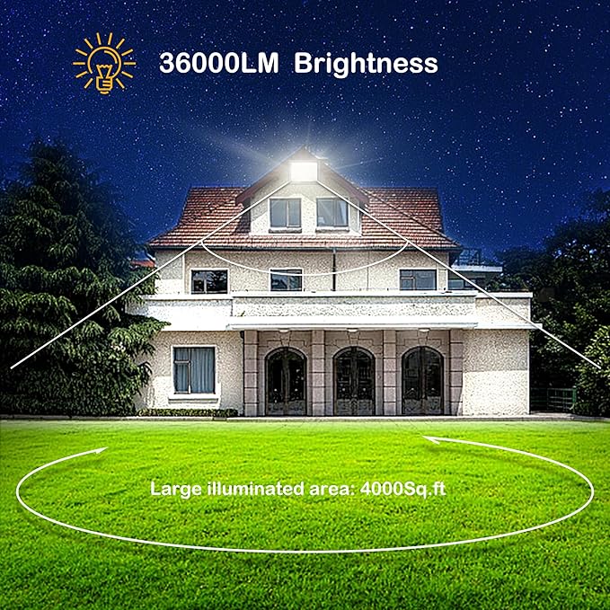 300W LED FloodLights 36000LM Dimmable 3 Colors Selectable (3000K 4500K 6000K) IP66 Waterproof Outdoor Security Flood Light for Garden Stadium Field (2 Pack)