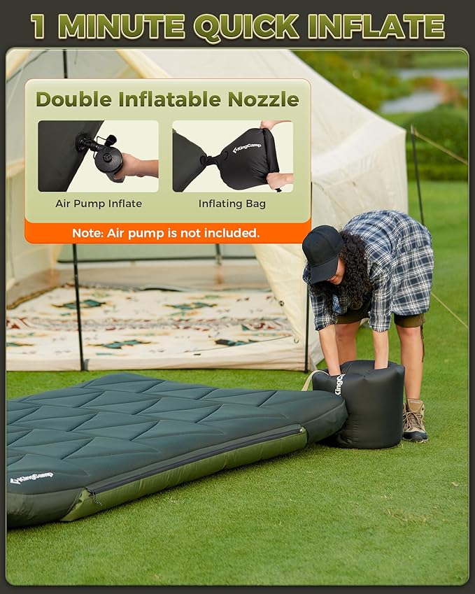 KingCamp Gorgeous Double 6.7 Camping Mattress with Washable Foam Cover Extra-Thick Full Size Inflable Mattress with Pump Sack Portable Double Mattress for Camp Outdoor Tent Car &amp Guest