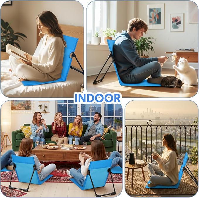 Jetec Foldable Floor Backrest Chair Portable Camping Chair with Storage Bag Light Weight Lazy Seat for Indoor Outdoor Bed Ground Park Lawn Concerts Hiking Beach(Blue)