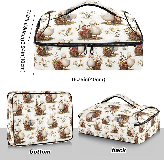 Casserole Carrier Cartoon Ducks PatternInsulated Casserole Carrier for Hot or Cold Food Thermal Lunch Tote for Potluck Parties Picnic Beach Fits 9 x 13 Inches Baking Dish