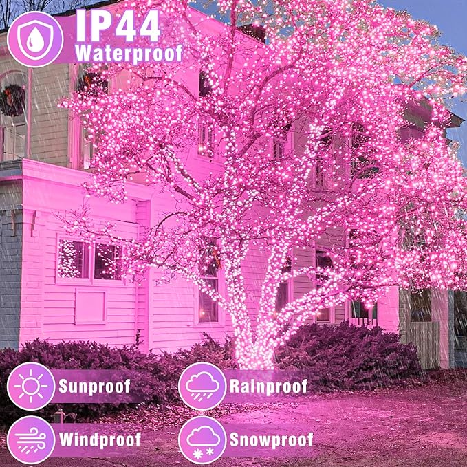 165FT 500 LED Outdoor String Lights Connectable Pink Valentines Lights Waterproof with 8 Modes Plug in Twinkle Fairy Lights Clear Wire for Indoor Bedroom Patio Wedding Garden Decorations